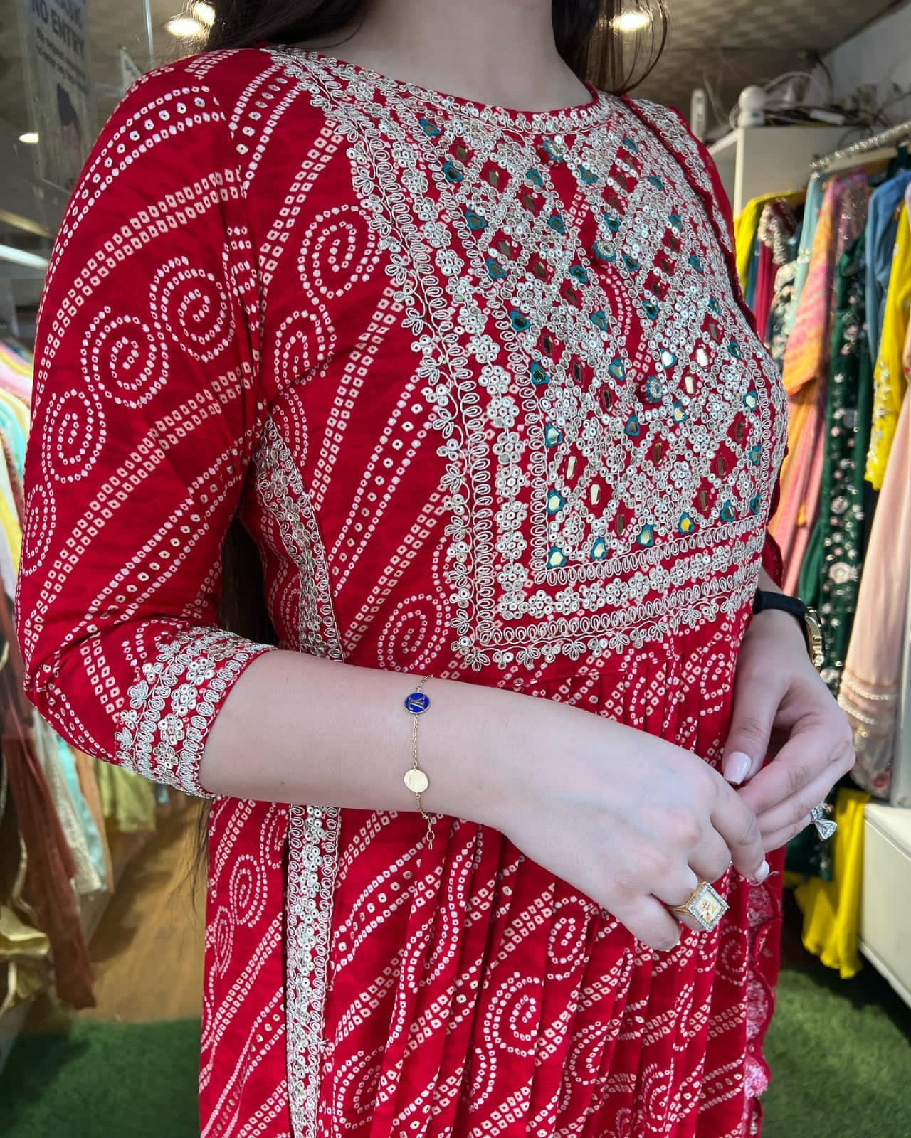 Red Bandhani Suit Set With Dupatta | Trendy dress outfits, Cotton long  dress, Bandhini dress